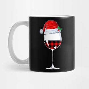 Red Buffalo Plaid Wine Glass Santa Hat Christmas Mug